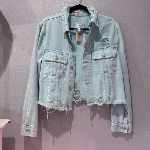 Sunset + Spring Light Wash Distressed Cropped Denim Jacket Women’s M - Picture 1 of 6